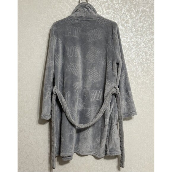 Juicy Couture Embossed Luxe Soft Plush Robe Gray Pockets Long‎ Sleeve EUC Sz S M - Picture 2 of 8